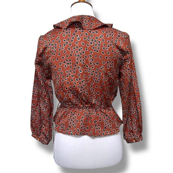 NWT Outerknown Rhiannon Ruffle Trim Tie Wrap Blouse Top Brown Women's Size XS - Picture 6 of 16